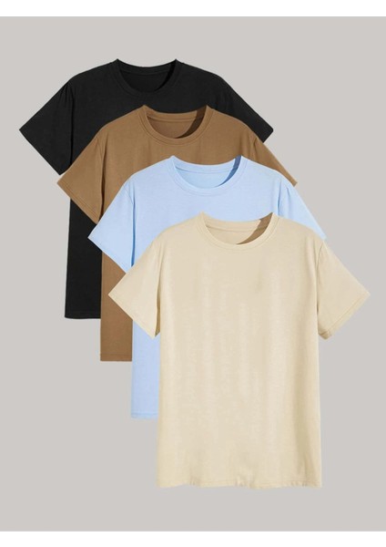 Erkek 4 Adet Oversize Basic T-Shirt