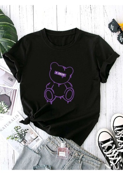 A Bear Baskılı Oversize T-Shirt Salas Boyfriend
