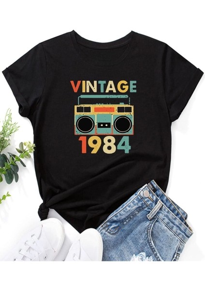 1984 Vintage Baskılı Oversize T-Shirt Salaş Boyfirend