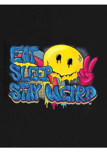 Stay Weird Baskılı Kadın Oversize Siyah Salas T-Shirt Boyfriend modelleri