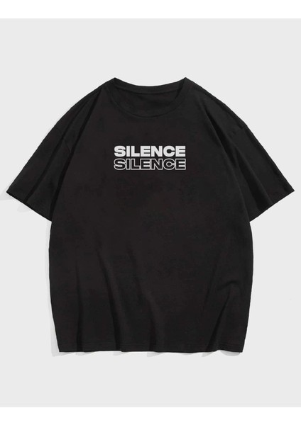 Unisex Siyah Silence Baskılı Oversize T-Shirt fiyatları