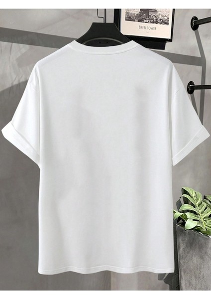 Warm Baskılı Beyaz Oversize Erkek T-Shirt Salaş Boyfirend modelleri