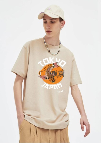 Erkek Tokyo Koi Baskılı Oversize T-Shirt