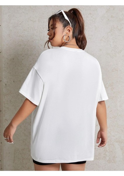 Graphic Drop Baskılı Beyaz Oversize T-Shirt Salaş Boyfirend