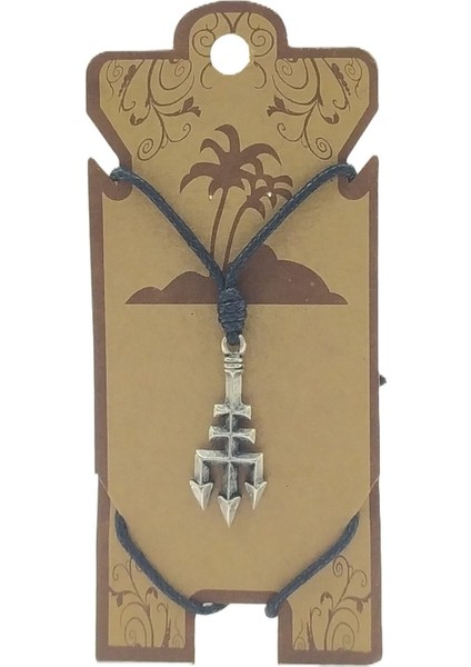 Unisex Koton Ip Askılı ve Gümüş Antik Kaplamalı Tribal Kolye