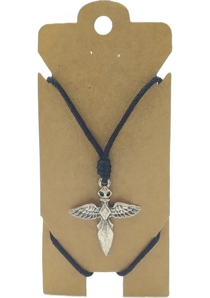 Unisex Koton Ip Askılı ve Gümüş Antik Kaplamalı Tribal Kolye