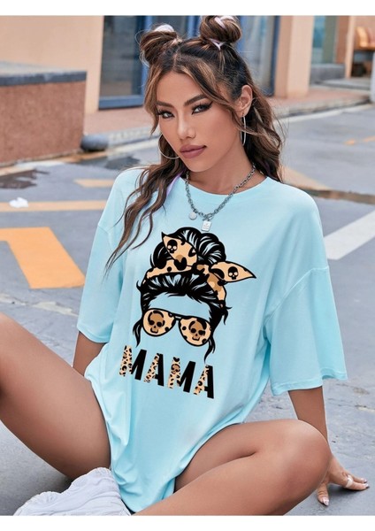 Mama Leopar Baskılı Oversize T-Shirt Salaş Boyfirend modelleri