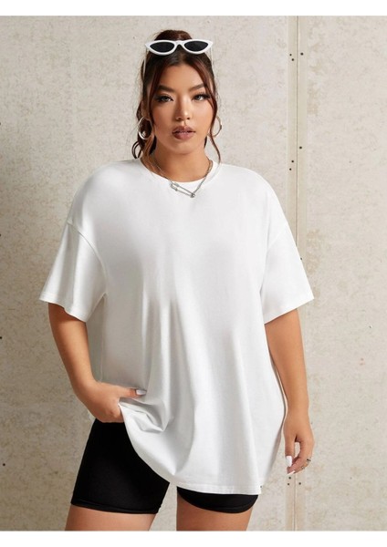 Smiles Sırt Baskılı Beyaz Oversize T-Shirt Salaş Boyfirend modelleri