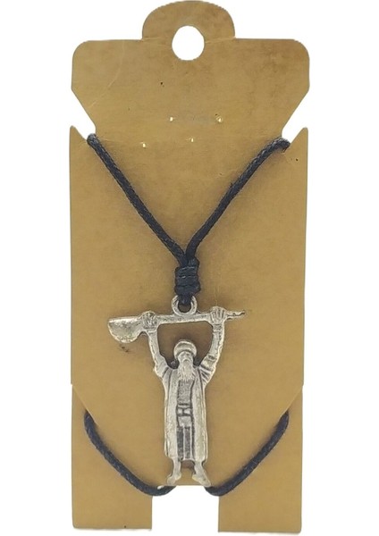 Unisex Koton Ip Askılı ve Gümüş Antik Kaplamalı Tribal Kolye