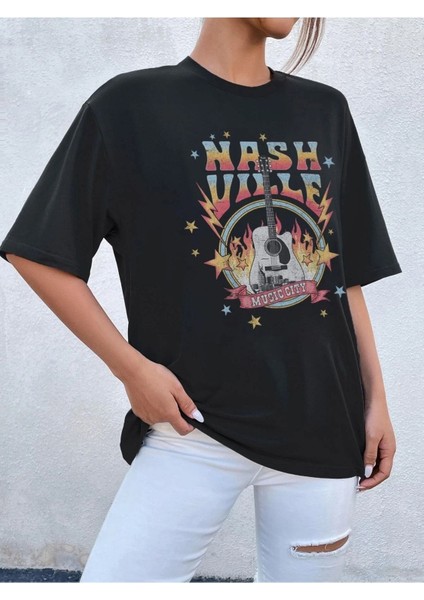 Siyah Oversize T-Shirt Nash Vılle Baskılı fiyatları