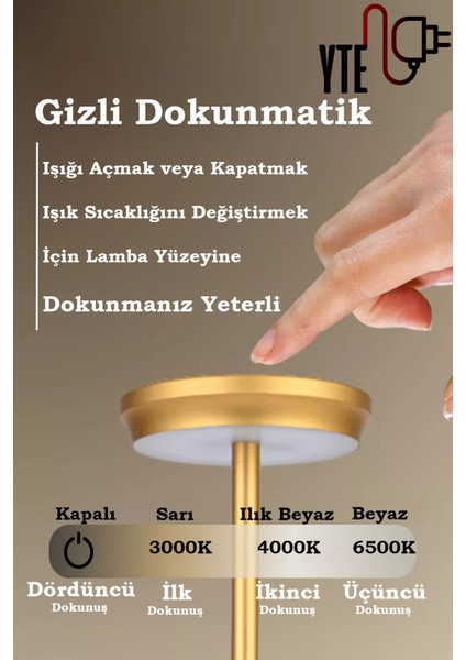 Elite Masa/gece Lambası 3 Renk Şarjlı Dokunmatik Dimlenebilir Gold Fonksiyonlu