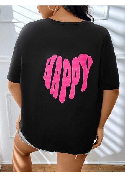 Siyah Oversize T-Shirt Happy Baskılı