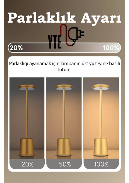 Elite Masa/gece Lambası 3 Renk Şarjlı Dokunmatik Dimlenebilir Gold Fonksiyonlu