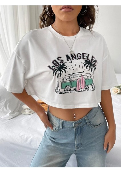 Kadın Crop Oversize Los Angels Baskılı fiyatları