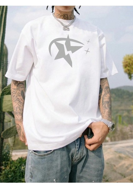 Star Baskılı Oversize Erkek T-Shirt Salaş Boyfirend