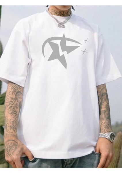 Star Baskılı Oversize Erkek T-Shirt Salaş Boyfirend fiyatları