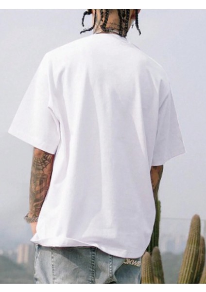 Star Baskılı Oversize Erkek T-Shirt Salaş Boyfirend modelleri