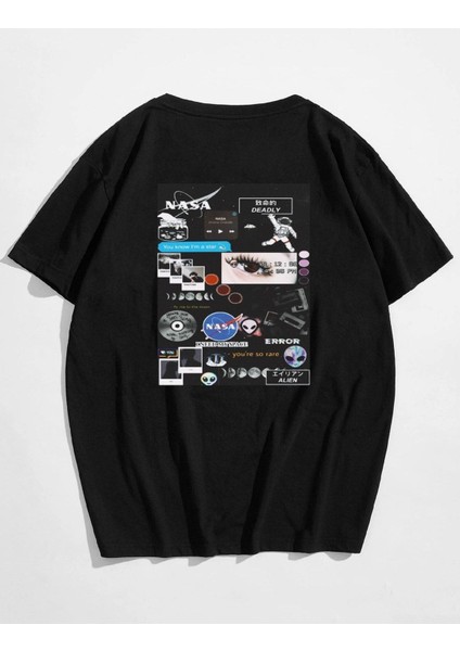 Unisex Nasa Uzay Ön ve Arka Baskılı Oversize T-Shirt