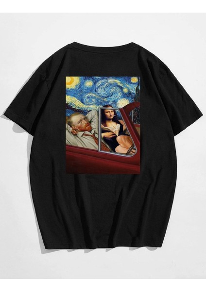 Unisex Mona Lisa Baskılı Oversize T-Shirt