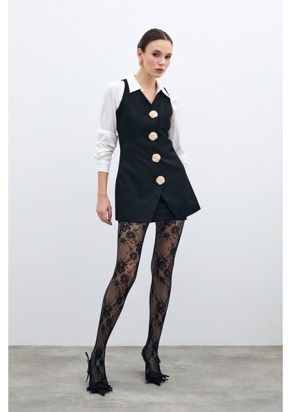 Gold Düğmeli Yelek - Siyah modelleri