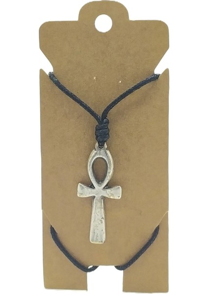 Unisex Koton Ip Askılı ve Gümüş Antik Kaplamalı Tribal Kolye