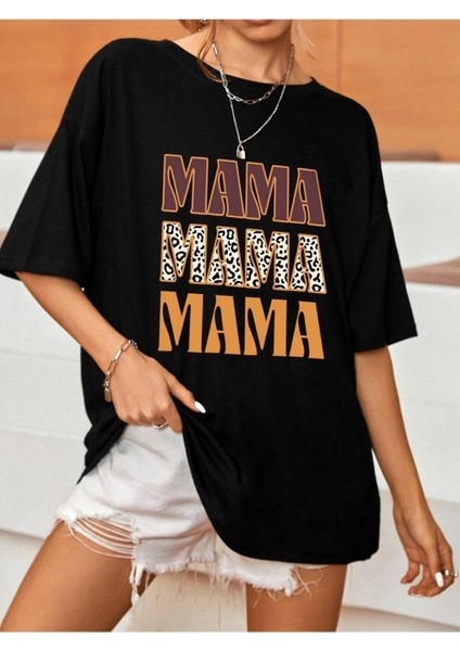 Mama Siyah Baskılı Oversize T-Shirt Salas Boyfriend