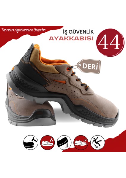 Iş Ayakkabısı Süet Delikli Deri 44 Numara Çelik Demir Burunlu Inşaatçı Tekstil Güvenlik Ayakkabı