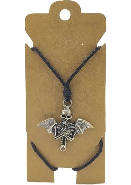 Unisex Koton Ip Askılı ve Gümüş Antik Kaplamalı Tribal Kolye