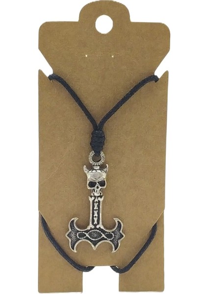 Unisex Koton Ip Askılı ve Gümüş Antik Kaplamalı Tribal Kolye