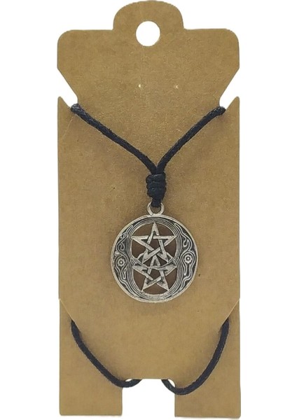 Unisex Koton Ip Askılı ve Gümüş Antik Kaplamalı Tribal Kolye