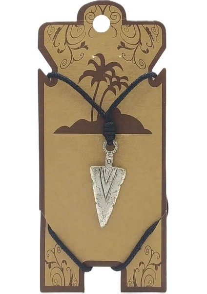 Unisex Koton Ip Askılı ve Gümüş Antik Kaplamalı Tribal Kolye