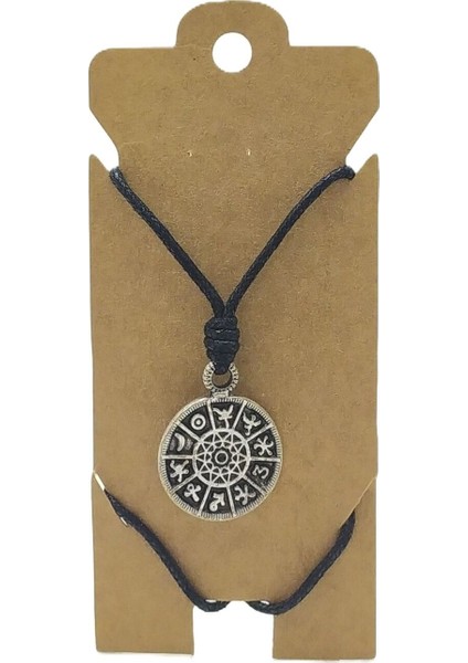 Unisex Koton Ip Askılı ve Gümüş Antik Kaplamalı Tribal Kolye