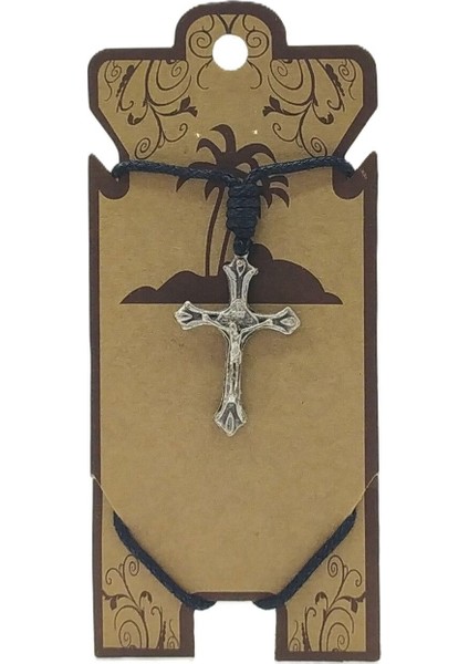 Unisex Koton Ip Askılı ve Gümüş Antik Kaplamalı Tribal Kolye