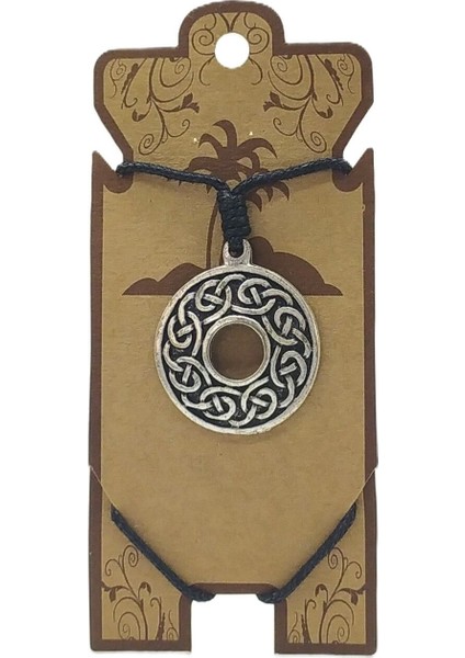 Unisex Koton Ip Askılı ve Gümüş Antik Kaplamalı Tribal Kolye