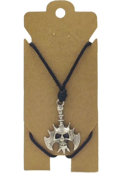 Unisex Koton Ip Askılı ve Gümüş Antik Kaplamalı Tribal Kolye