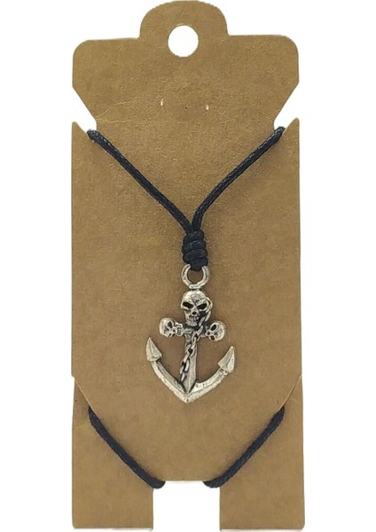 Unisex Koton Ip Askılı ve Gümüş Antik Kaplamalı Tribal Kolye