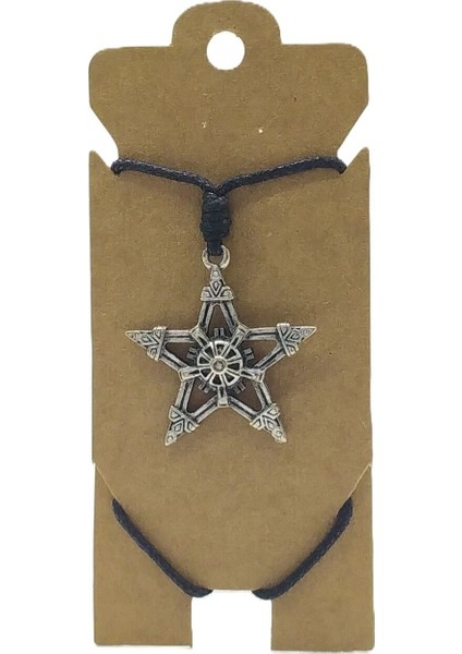 Unisex Koton Ip Askılı ve Gümüş Antik Kaplamalı Tribal Kolye