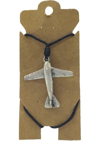 Unisex Koton Ip Askılı ve Gümüş Antik Kaplamalı Tribal Kolye