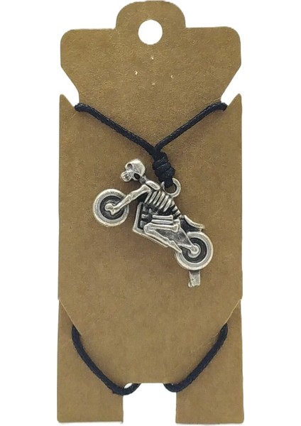 Unisex Koton Ip Askılı ve Gümüş Antik Kaplamalı Tribal Kolye