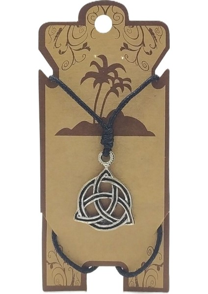 Unisex Koton Ip Askılı ve Gümüş Antik Kaplamalı Tribal Kolye