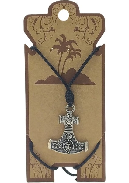 Unisex Koton Ip Askılı ve Gümüş Antik Kaplamalı Tribal Kolye