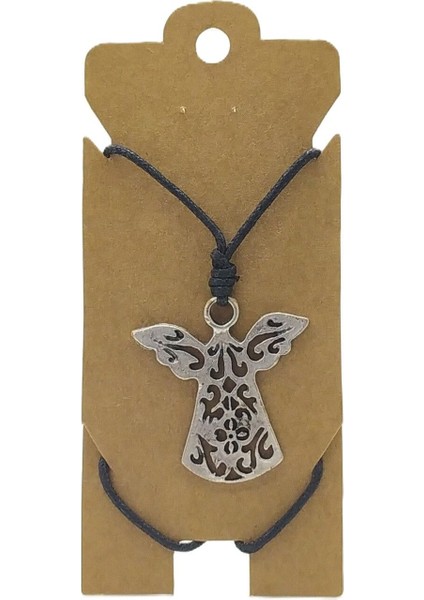 Unisex Koton Ip Askılı ve Gümüş Antik Kaplamalı Tribal Kolye