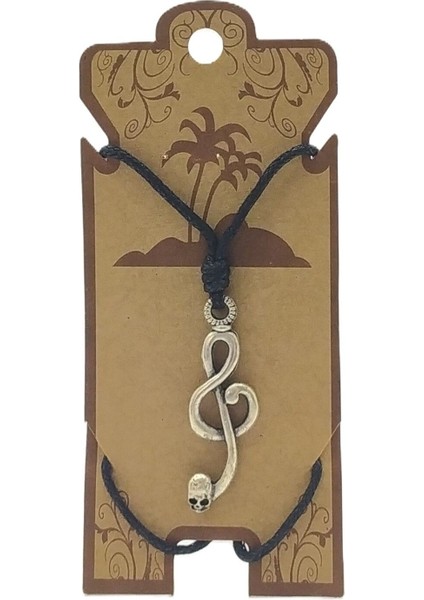 Unisex Koton Ip Askılı ve Gümüş Antik Kaplamalı Tribal Kolye