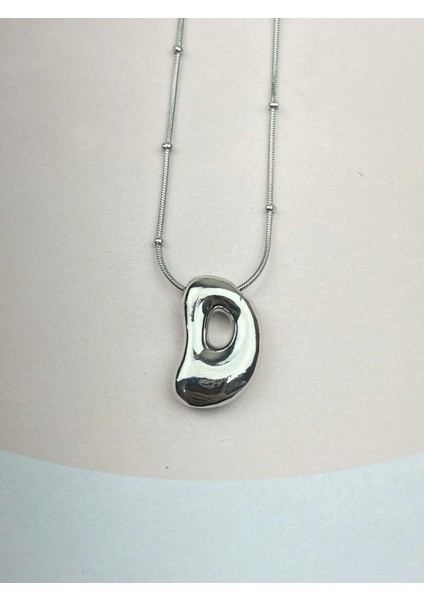 Çelik Silver Tasarım Balon Harf Kolye D Harfi