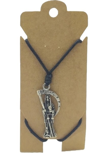 Unisex Koton Ip Askılı ve Gümüş Antik Kaplamalı Tribal Kolye