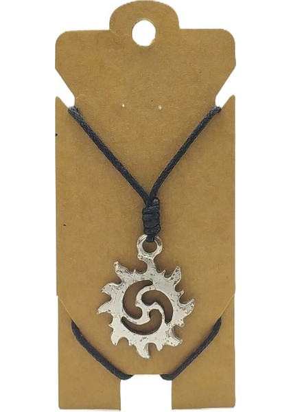 Unisex Koton Ip Askılı ve Gümüş Antik Kaplamalı Tribal Kolye