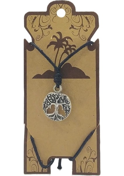 Unisex Koton Ip Askılı ve Gümüş Antik Kaplamalı Tribal Kolye