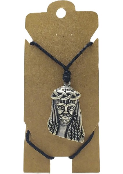 Unisex Koton Ip Askılı ve Gümüş Antik Kaplamalı Tribal Kolye