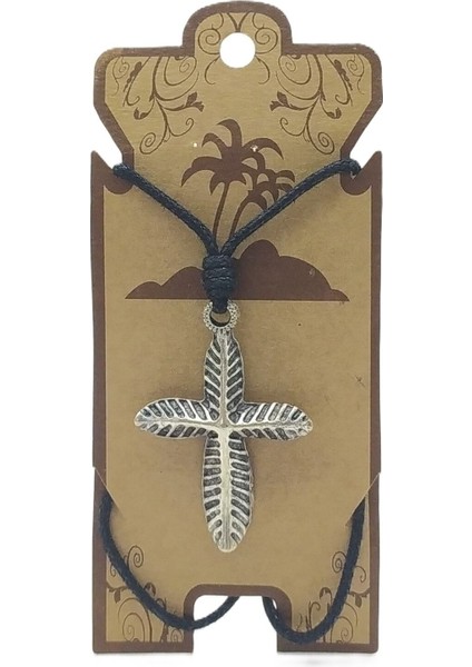 Unisex Koton Ip Askılı ve Gümüş Antik Kaplamalı Tribal Kolye