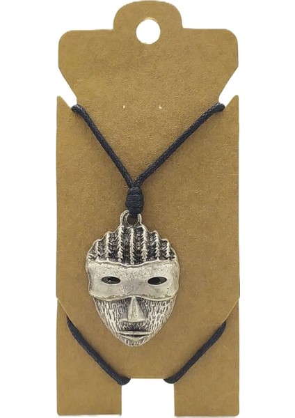 Unisex Koton Ip Askılı ve Gümüş Antik Kaplamalı Tribal Kolye